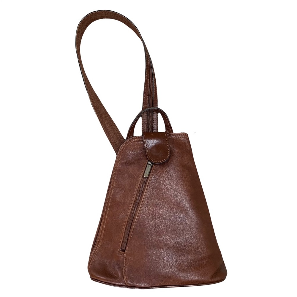 ✨Host Pick!✨Vintage Italian Leather Small Sling Bag, Chestnut Brown